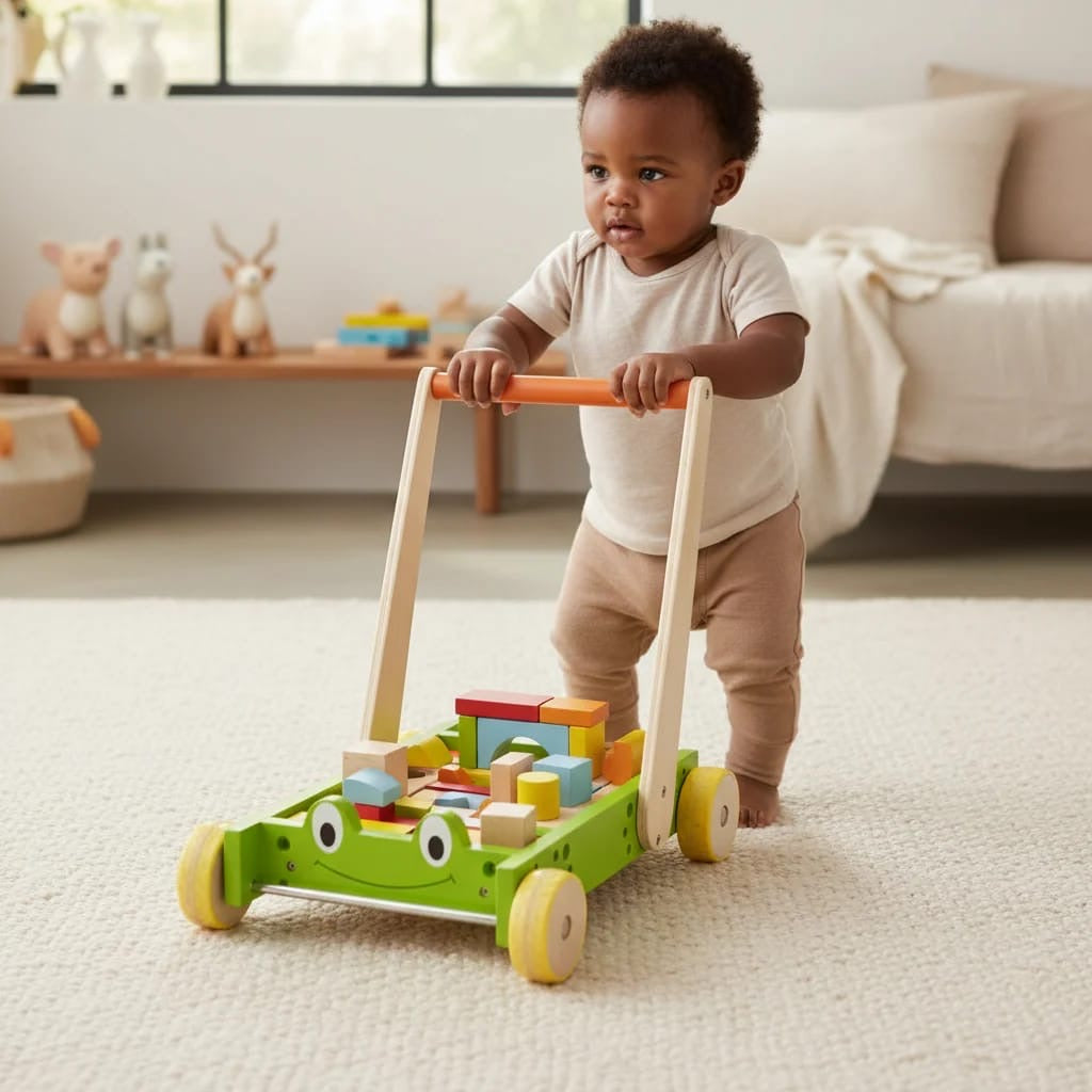 Natural educational toddler push cart toy