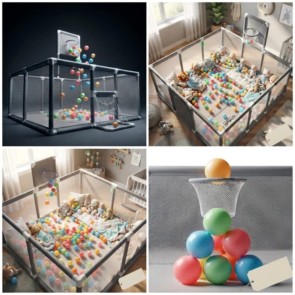 Baby playpen with basket ball hoop
