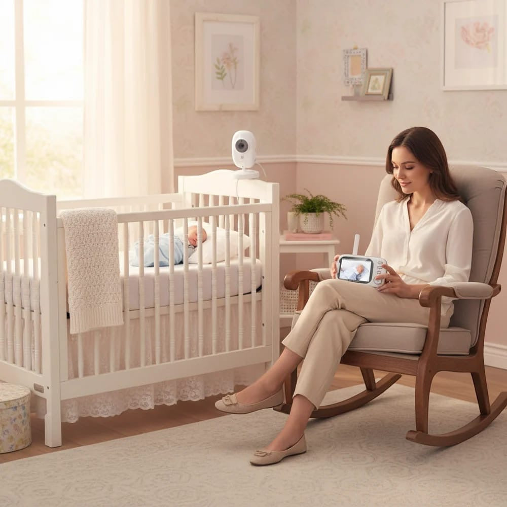 Wireless video baby monitor with LCD screen