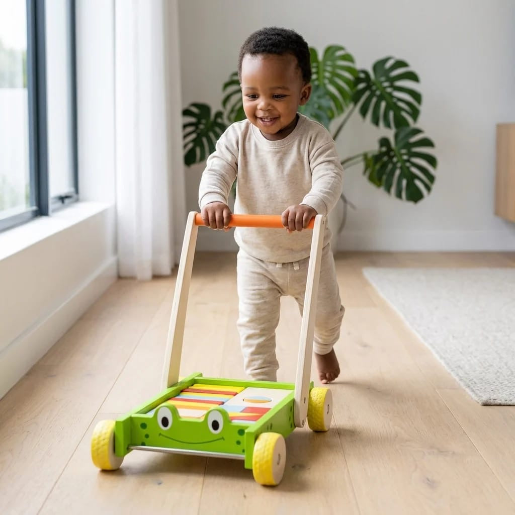 Natural educational toddler push cart toy
