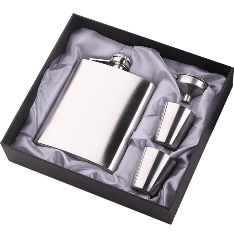 Hip flask and funnel set- stainless steel pocket whisky flask