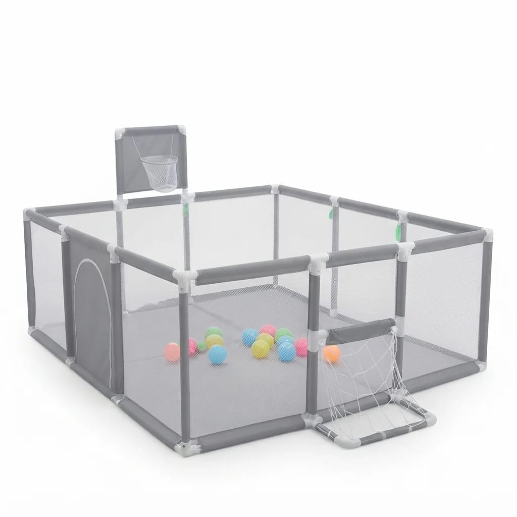 Baby playpen with basket ball hoop