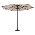 Outdoor table umbrella with push button tilt and crank