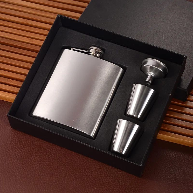 Hip flask and funnel set- stainless steel pocket whisky flask